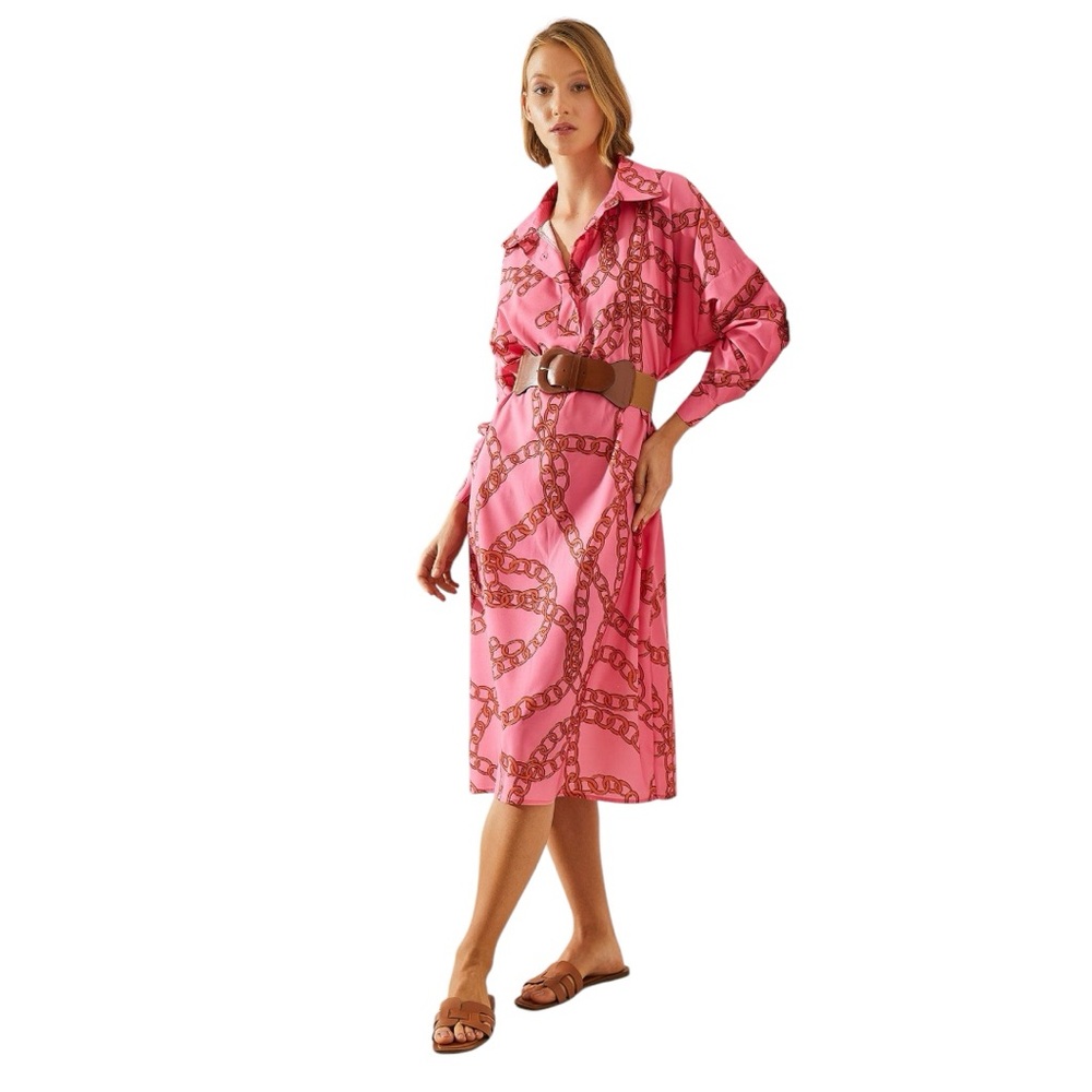 Sunday Up Chain Link Shirt Dress in Pink/Orange Sz S Excellent Condition